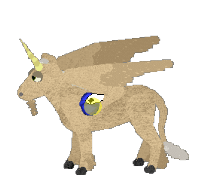 Animated gif of Petz palomino alicorn creature with blue brush moving in a vertical circle